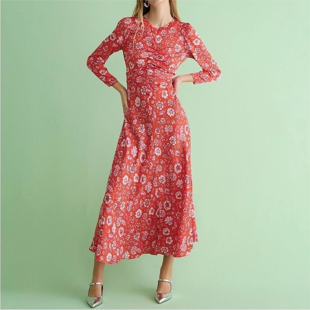 NWT J. Crew featherweight satin midi dress poppy fields sz 6 - Picture 2 of 11